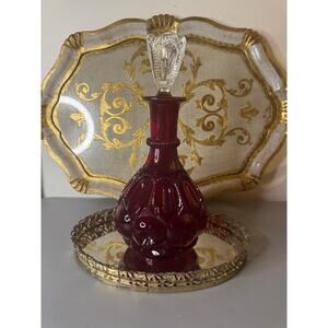 Vintage Ruby Red LE Smith Decanter with Crystal Stopper(Moon & Stars Pattern)